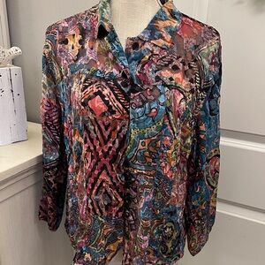 vintage Chico’s Silk Blend Size Medium Multicolor Abstract Print Women's Top